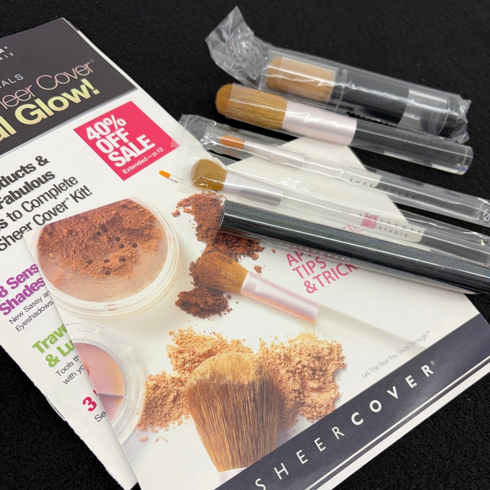 NEW Sheer Cover Lot Makeup Mineral Foundation Brush‎ Set Mascara Travel Brush
